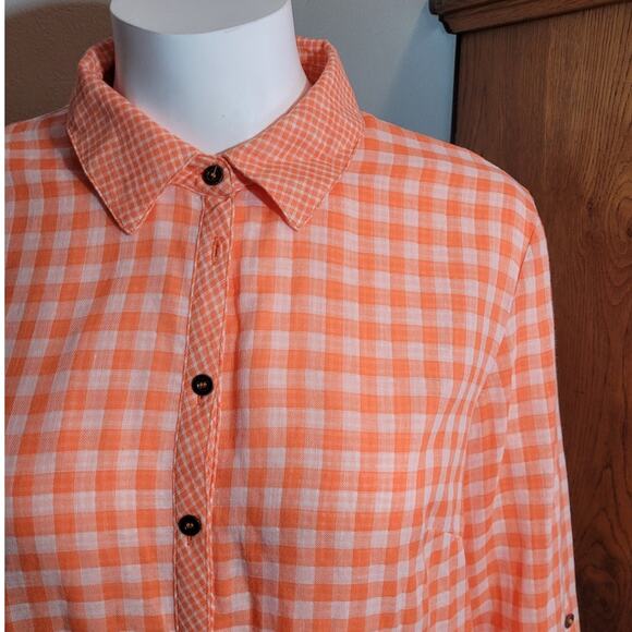 G.H. Bass Orange Gingham Plaid Button-Down Shirt  Womens Medium Preppy Gorpcore - Picture 9 of 9